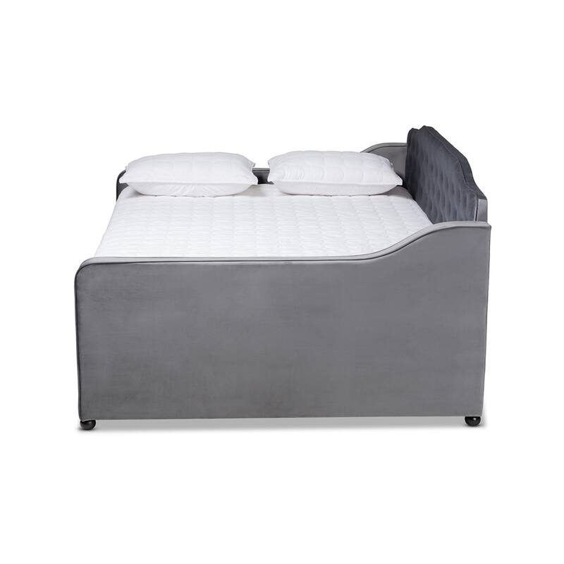 Freda Transitional and Contemporary Light Blue Velvet Fabric Upholstered and Button Tufted Daybed