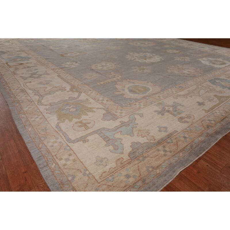Hand Knotted Oriental 100% Wool Carpet Transitional All-Over Greys & Charcoal Oushak Area Rug - 14' 6'' X 12' 6''