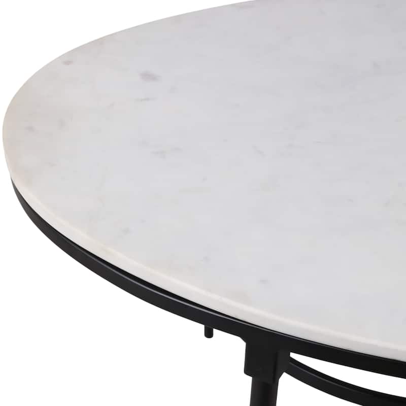 Marble Side Table Round Top Metal Base Small Spaces Home Decor