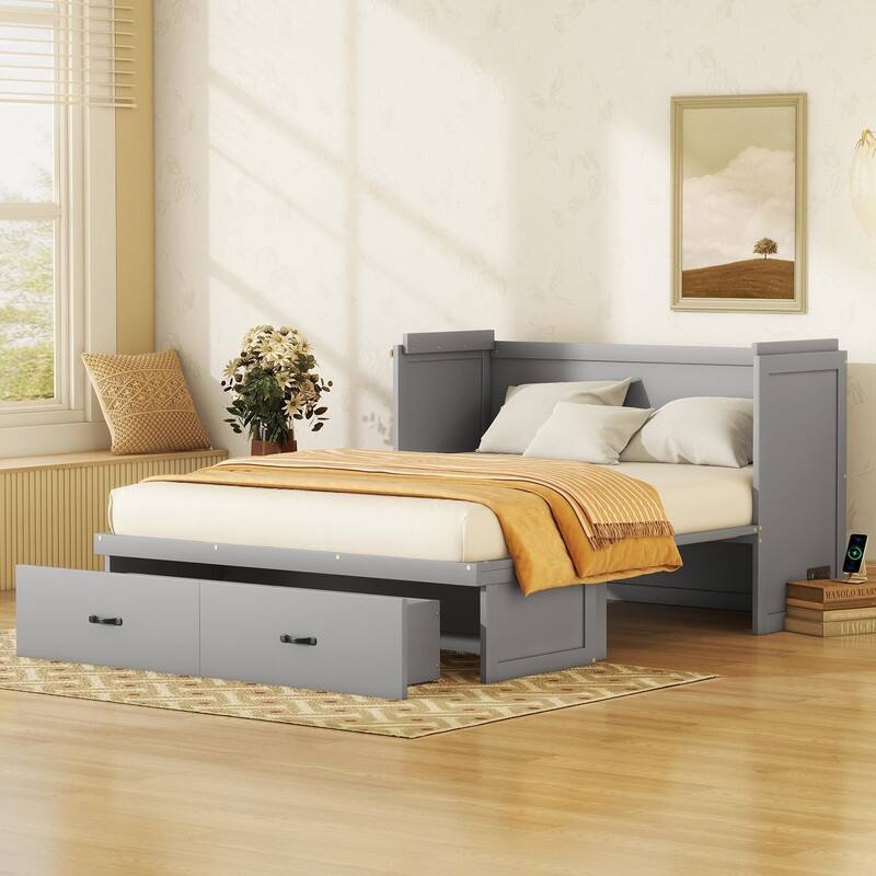 Murphy Bed with USB Port and a Large Drawer,Queen/Full Size