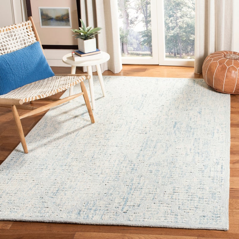 SAFAVIEH Handmade Abstract Henrietta Modern Trellis Wool Area Rug - 2' x 3' - Ivory/Turquoise - Rectangle