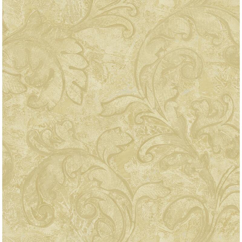 Seabrook Designs Delfina Leaf Trail Unpasted Wallpaper - 20.5 in. W x 33 ft. L - Metallic Parchment