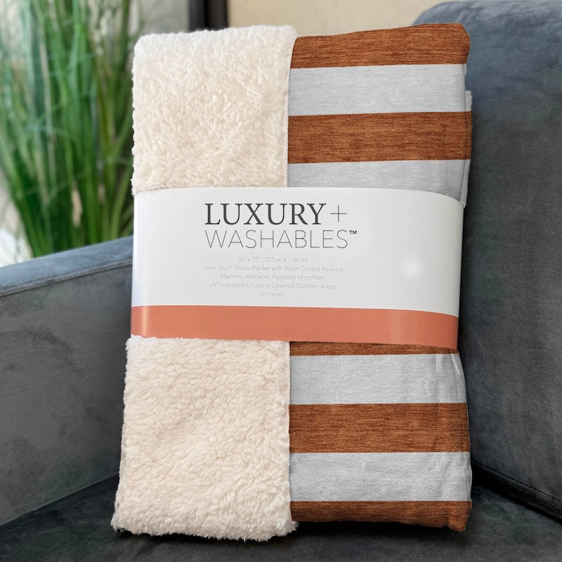 Premium Machine Washable Modern Stripes Sherpa Throw Blanket