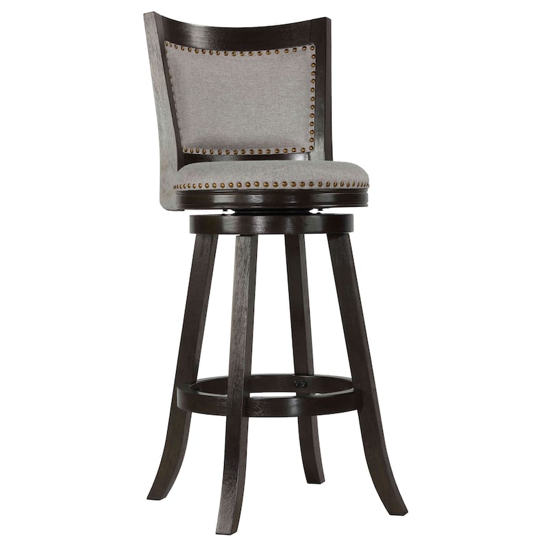 Cortesi Home Ferne Solid Wood Swivel Barstool, Gray Fabric
