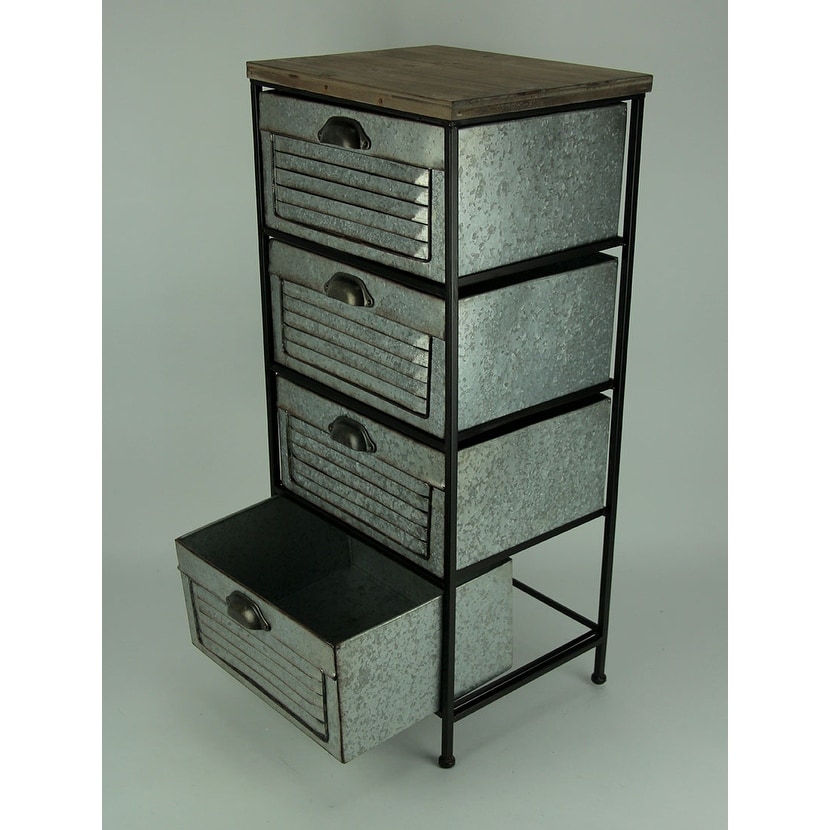 Shop Galvanized Metal Wood Topped 4 Drawer Storage Cabinet 33 5 X 15 25 X 12 Inches Overstock 22820105