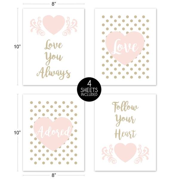 Sweet Jojo Designs Blush Pink Gold Polka Dot Heart Amelia Collection Wall Decor Art Prints (Set of 4) - Love You Always