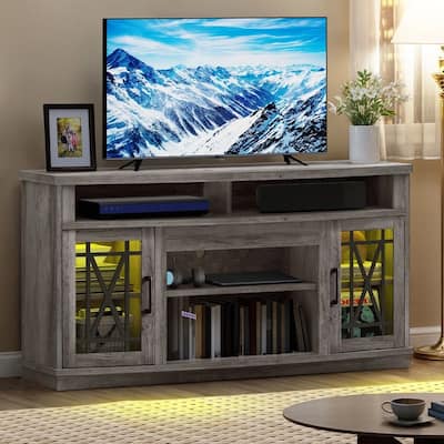 LED TV Stand for 65" with Storage Glass Doors TV Cabinet - 58 inches