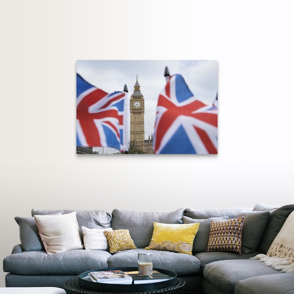 Shop British Flags Waving By Big Ben Canvas Wall Art Overstock 16379156