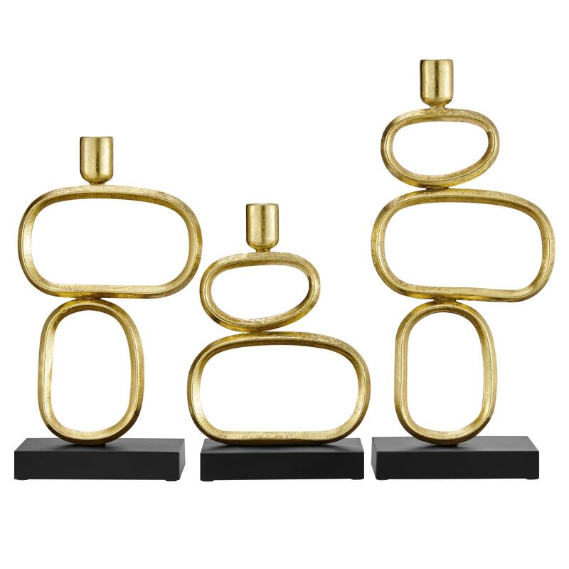 Geometric Taper Candlestick Candle Holders - 15" - Gold and Black - Set of 3
