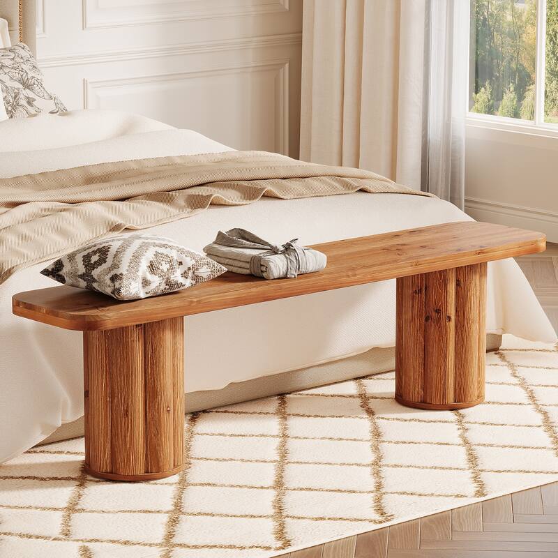 63" Extra Long Solid Wood Bench, Farmhouse Entryway Bench