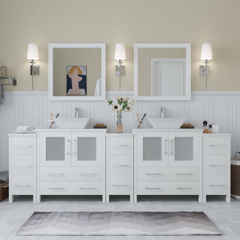 Vanity Art 96-inch Double Sink Bathroom Vanity Set with Engineered Marble Top and Free Mirror - 96 x 18.5 x 36 Inches