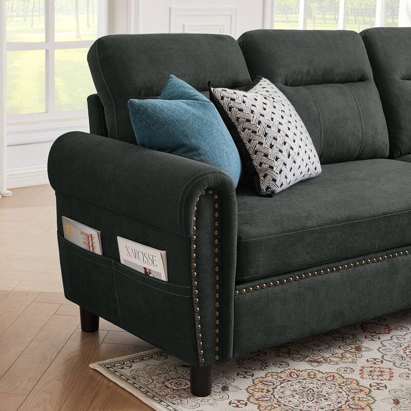 4 Seater L Shaped Reversible Sectional Sofa with Storage Ottoman