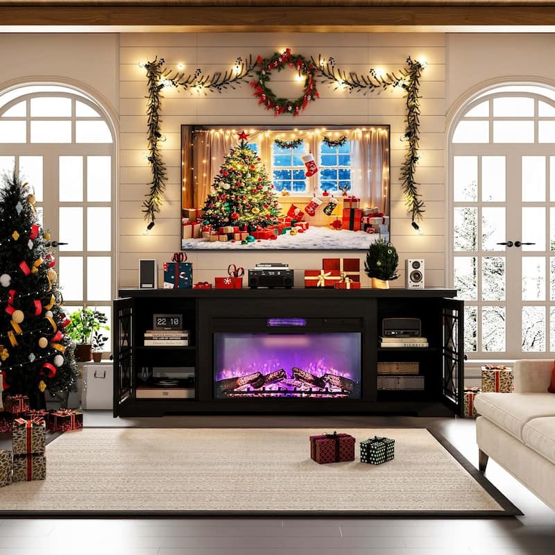 Modern Entertainment Center 70" Fireplace TV Stand with 36" Electric Fireplace