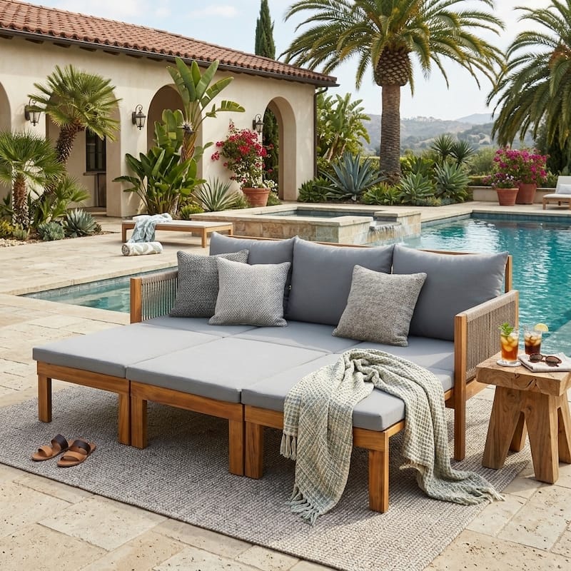 3-in-1 Outdoor Daybed & Patio Sofa with Pull-Out Sleeper by Leisure Zone - Gray