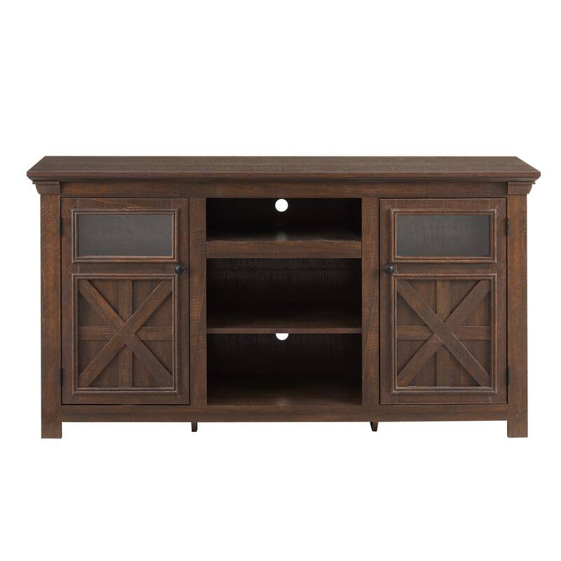 Farmhouse TV Stand 2 Doors Cabinet with Open Shelves, TV Media Console Cabinet Espresso Entertainment Center