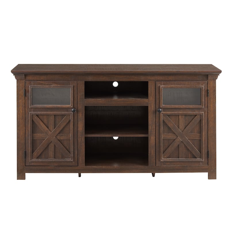 GDFStudio Merrow Wood TV Stand with Farmhouse Storage and Cable-Ready Design