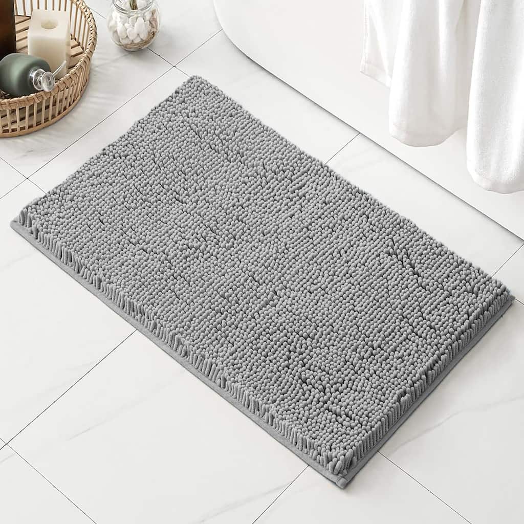 23"x15" - Dark Grey Soft Cozy Plush Chenille Bath Mat Bathroom Rug