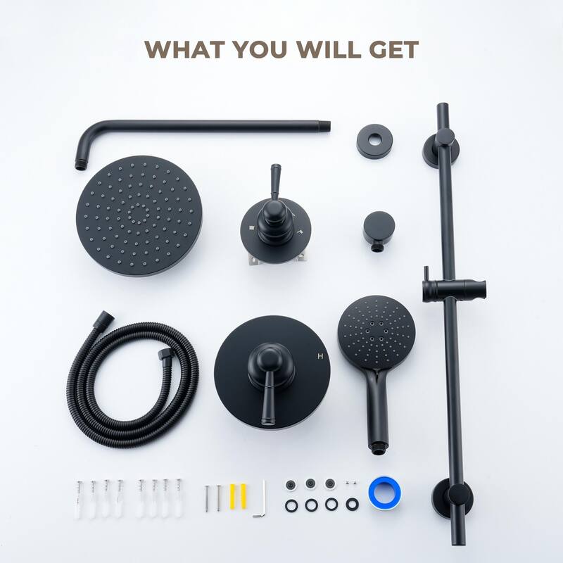 4-Spray Shower System with 8 in. Rainfall Shower Head, 3-Mode Handheld Shower, Pressure Balance Valve, and Adjustable Slide Bar