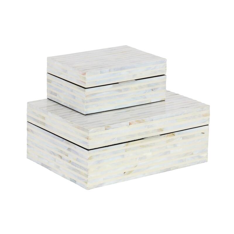 Mother of Pearl Handmade Geometric Box with Hinged Lid (Set of 2)