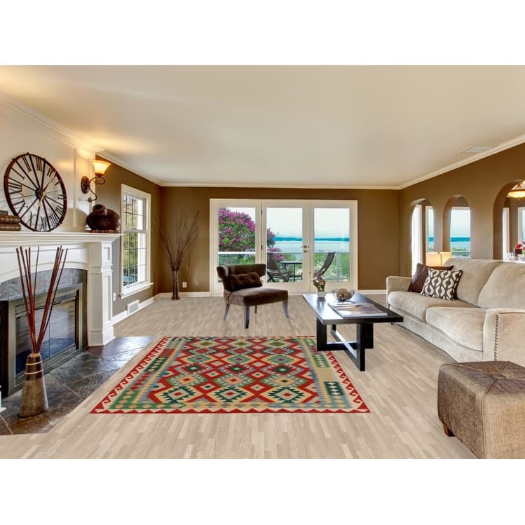 Hand Woven Oriental 100% Wool Carpet Southwestern Geometric Multi-Colored Kilim Area Rug - 8' 0'' X 5' 10''