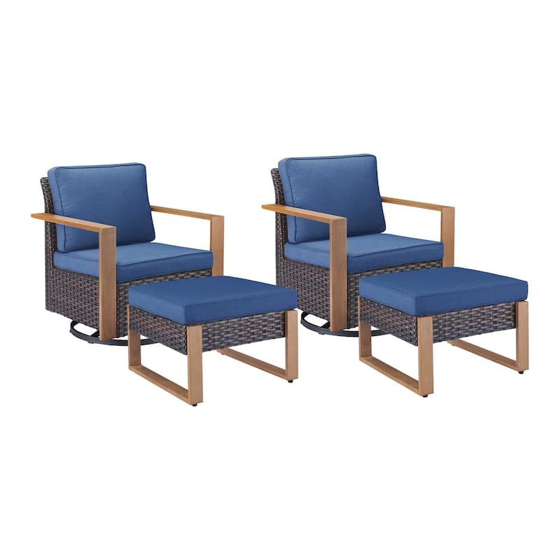 Pocassy 4 Pieces Outoor Patio Swivel Chair Ottoman Set