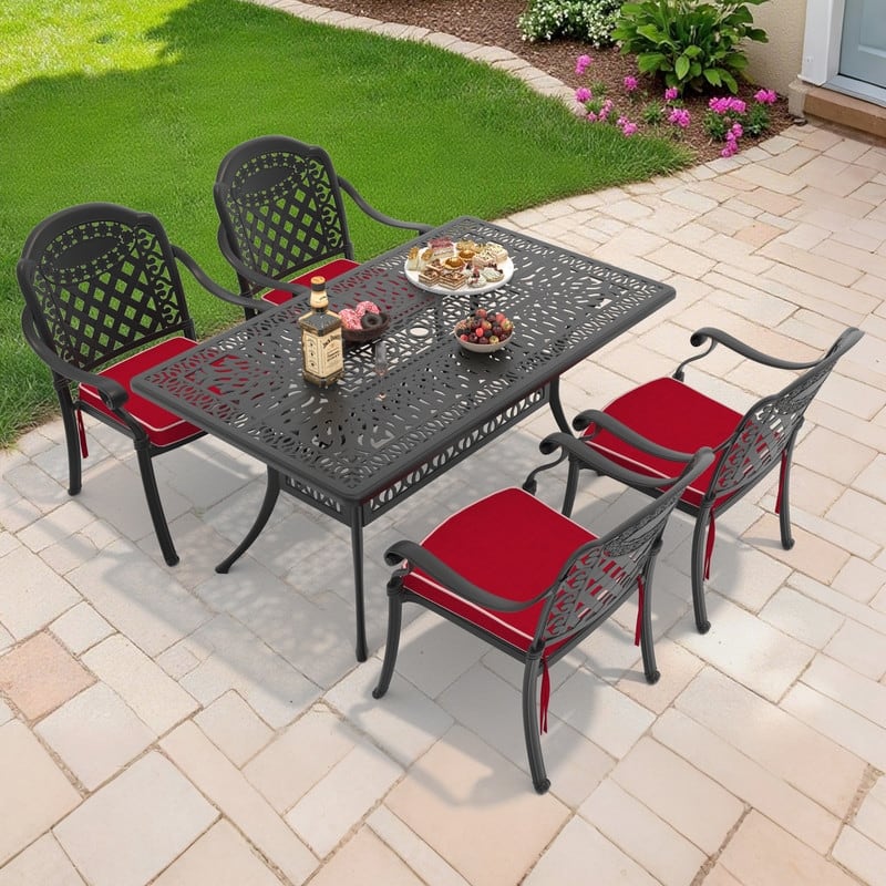 5-Piece Cast Aluminum Outdoor Dining Set with Cushions