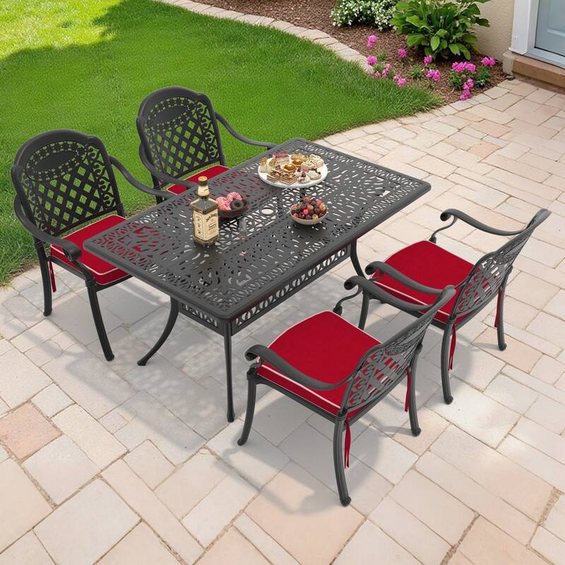 5-Piece Cast Aluminum Outdoor Dining Set with Cushions