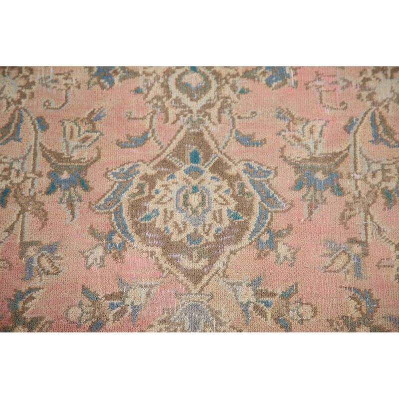 Hand Knotted Oriental 100% Wool Carpet Traditional Floral Pink Mashad Area Rug - 9' 8'' X 6' 7''