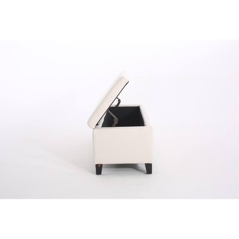 White Modern Tufted Top Upholstered Storage Bench