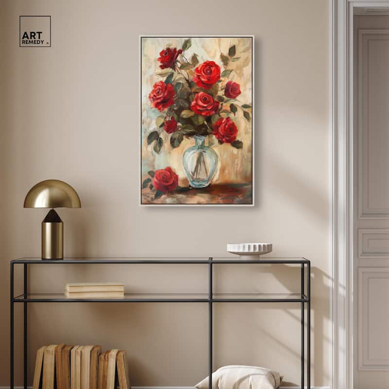 Ruby Roses in Riad Glass Canvas by Art Remedy