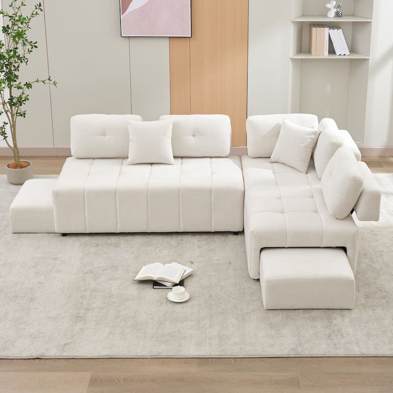 91.73" L-Shaped 4-Seater Sofa with Hidden Stools