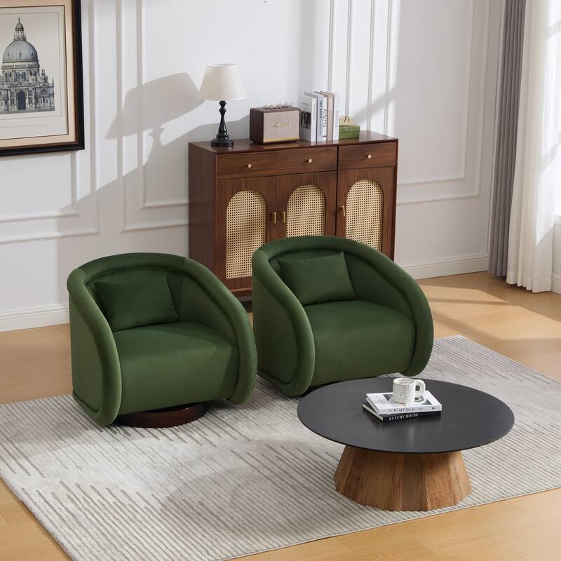 360-degree Swivel Barrel Chair with Velvet Fabric Upholstery, Comfy Pumpkin-Shaped Swivel Chair for Living Room, Bedroom