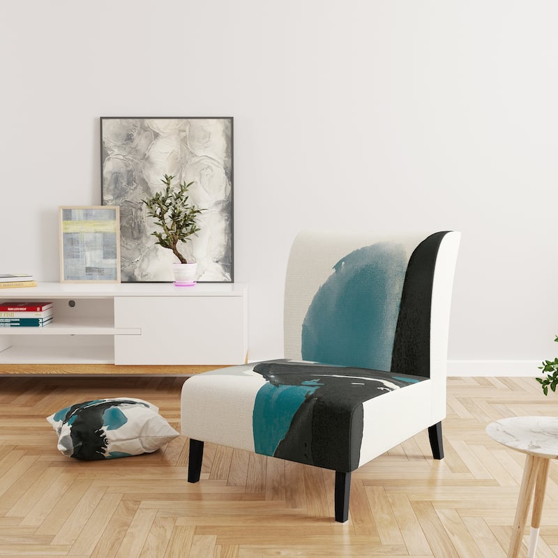 Designart "Geometric Black And Teal IV" Upholstered Modern Accent Chair - Arm Chair
