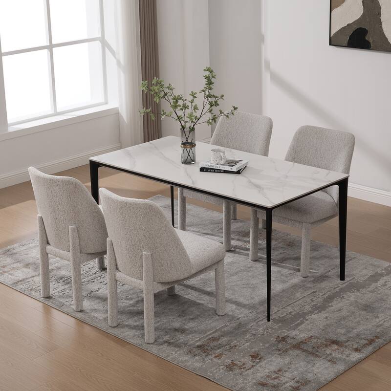 Side Chair Dining Chair Accent Chair Simple Kitchen Chair Set of 4 Beige Dressing Chair with Curved Backrest