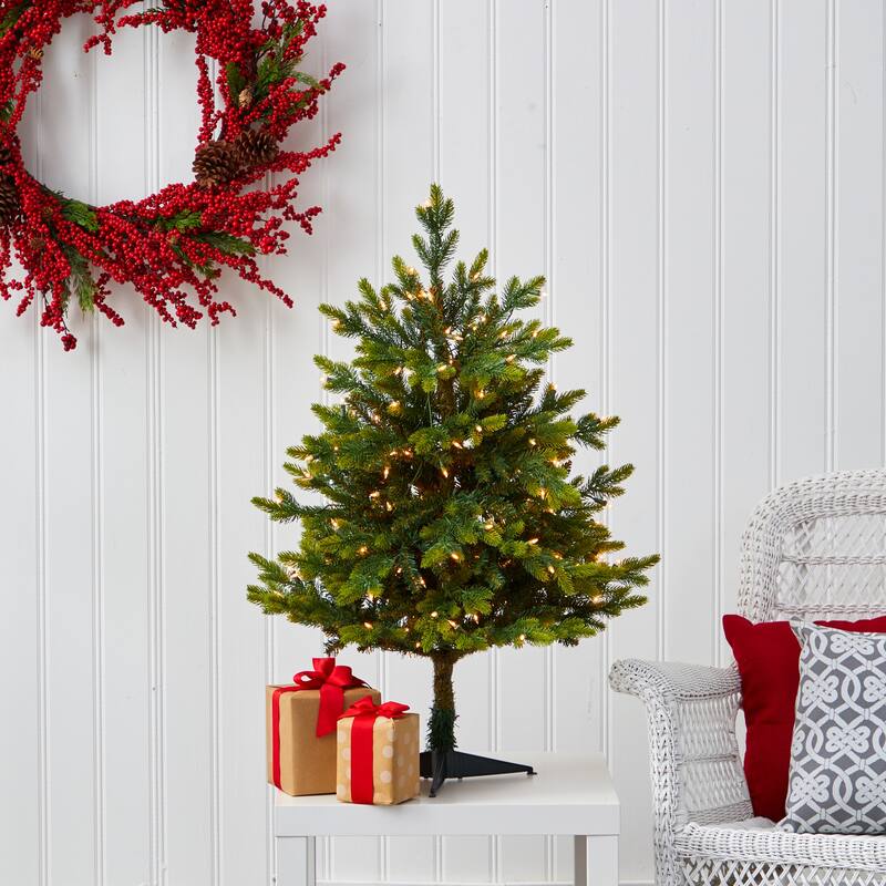 3' North Carolina Fir Artificial Christmas Tree with 150 Clear Lights and 563 Bendable Branches
