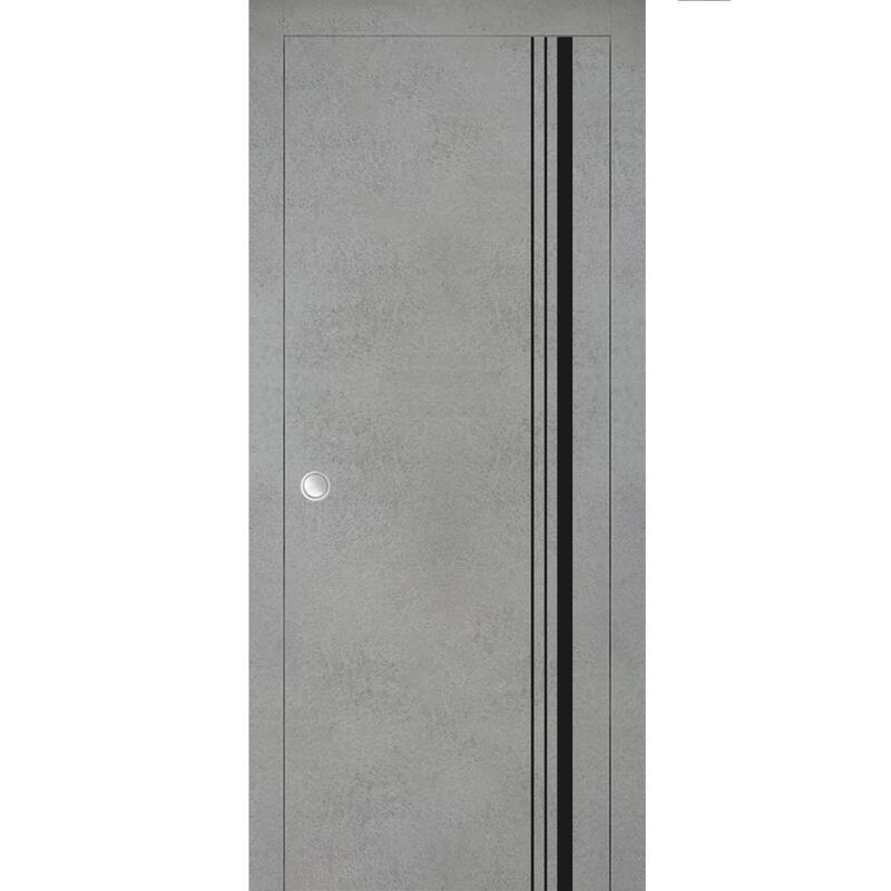 French Pocket Door 18 x 80 with Planum 0011 Concrete with Kit Trims Rail - 36" x 84"