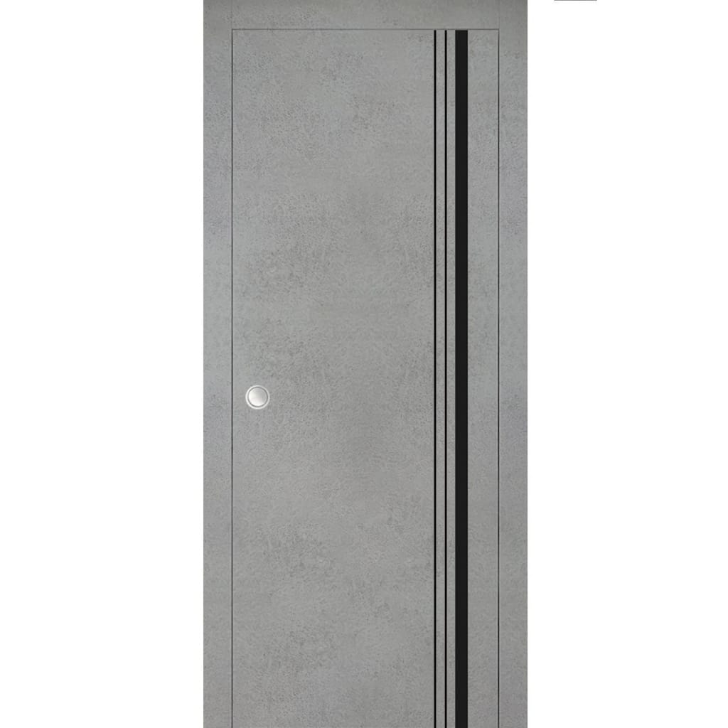French Pocket Door 18 x 80 with Planum 0011 Concrete with Kit Trims Rail