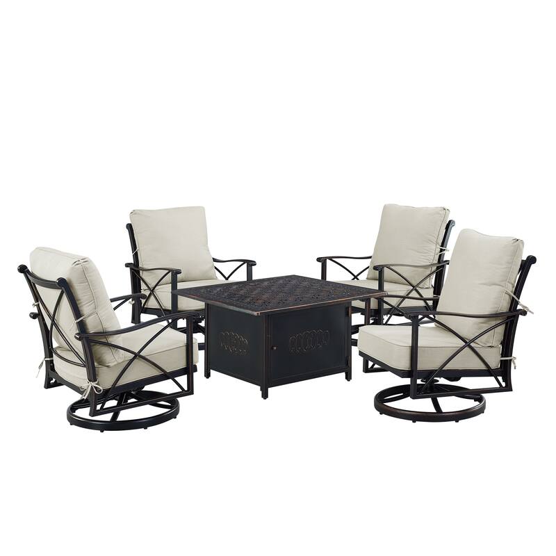 Black Aluminum Fire Table Set with Four Club Chairs