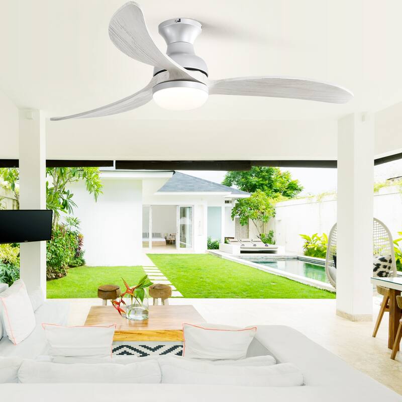 52" Low Profile Smart Ceiling Fan with LED Light, Remote or Phone APP Control,Black with Walnut Blades
