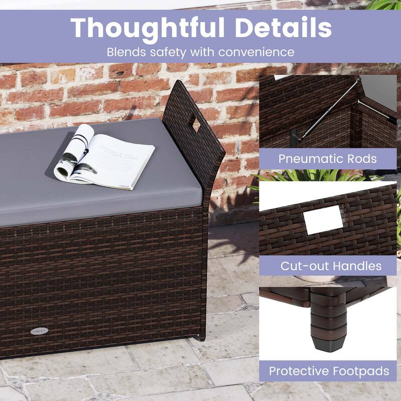 Costway Outdoor Bench with Hand-woven PE Rattan Wicker Cushion & Side - See Details
