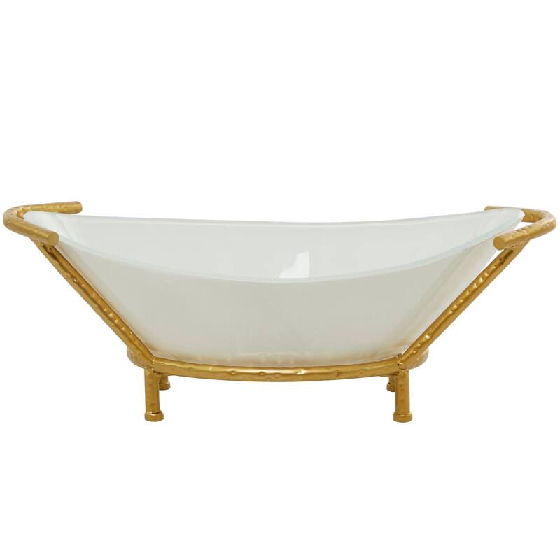 CosmoLiving by Cosmopolitan Glass Kitchen Serving Bowl with Gold or Brown Metal Stand and Ring Feet - Clear or White