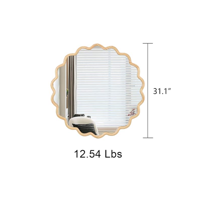Solid Wood Wavy Frame Wall Mirror - 31" Round Farmhouse Design for Home Décor and Modern Spaces