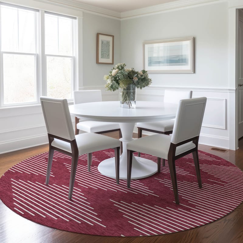 Machine Washable Indoor/ Outdoor Modern Stripe Chantille Rug