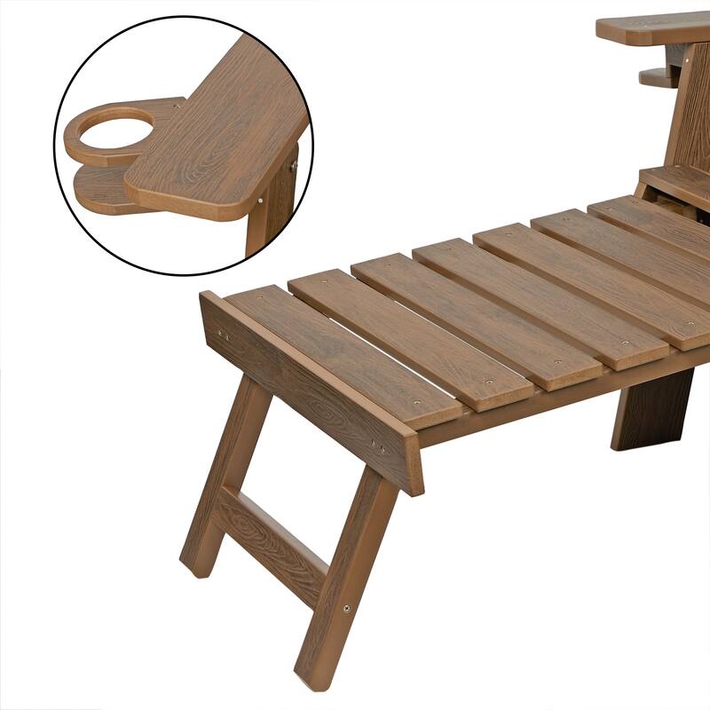 Dk. Teak Folding Adirondack Chair w/Cup Holder and Ottoman