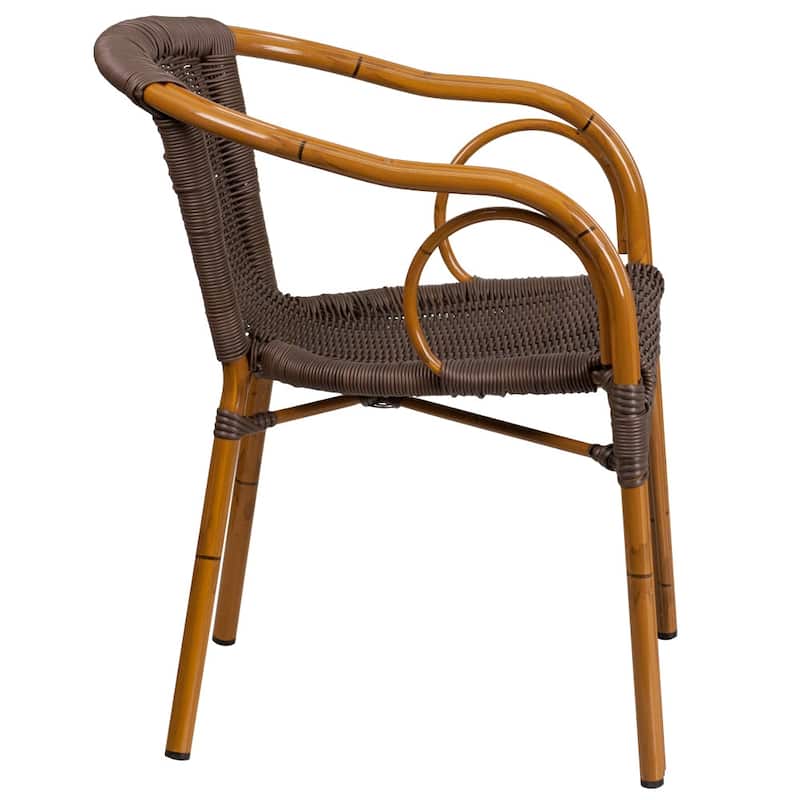 Rattan Restaurant Patio Chair with Bamboo-Aluminum Frame