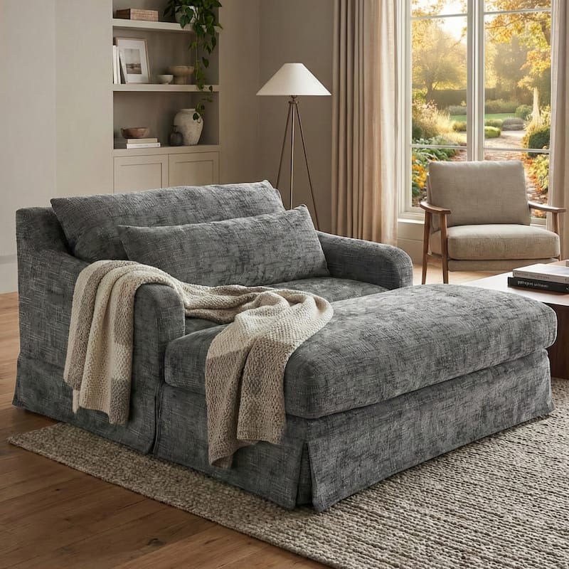 GDFStudio - 93.7" Modular Chenille Sectional Sofa Bed with USB - Grey