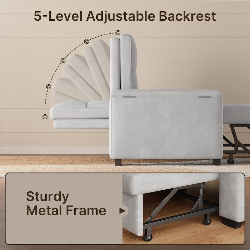 3 in 1 Convertible Sofa Bed Futon Couches with Reclining Backrest, Loveseat Sleeper Sofabed with Pull Out Couch