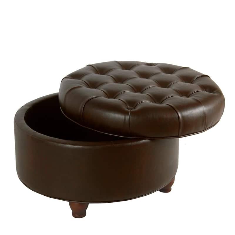 Copper Grove Lamentin Tufted Faux Leather Round Storage Ottoman
