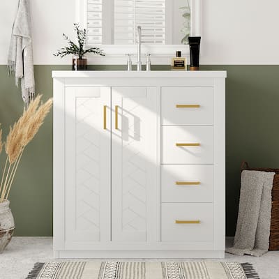 30''Bathroom Vanity With Ceramic Sink Combo,Solid Wood Frame Storage Cabinet,Set With 3 Drawers& Soft Closing Doors