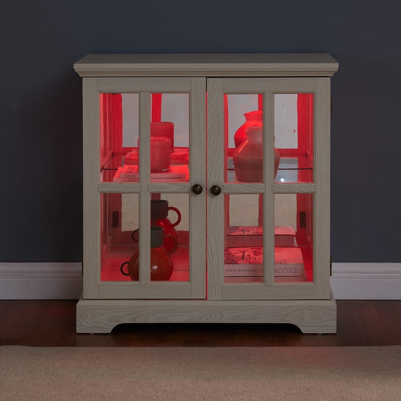 LED Curio Display Cabinet,Antique Display Cabinet with Adjustable Shelves,Retro Design Quality Showcase with Lattice Doors